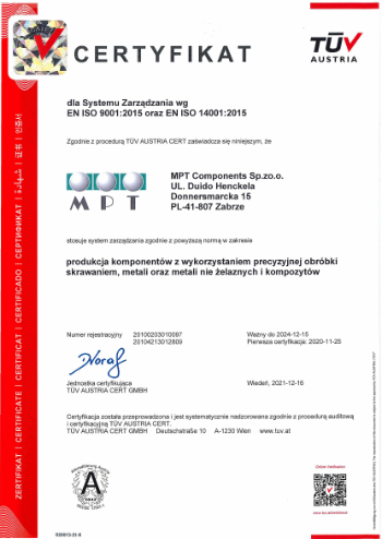 ISO 9001 + ISO 14001 MPT Components